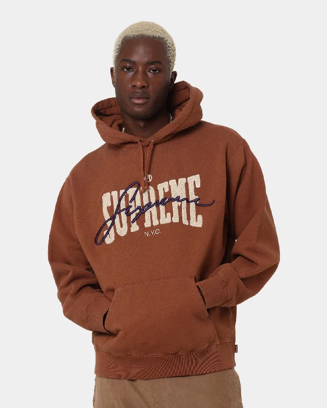 Supreme Embroidered Chenille Hoodie Brown Hoodie with Fur Luxurious Winter