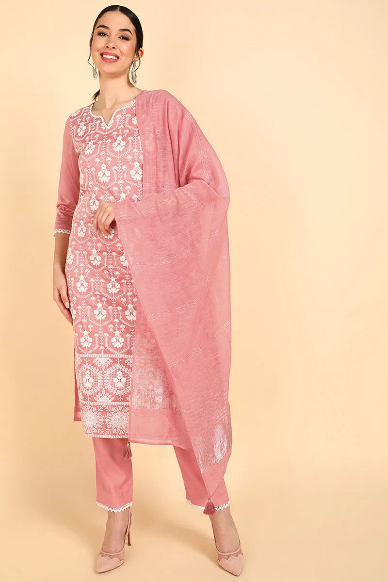 Ahika Poly Silk Embroidered Kurta Trousers With-PKSKD1350_S Trousers Seasonal Trendy