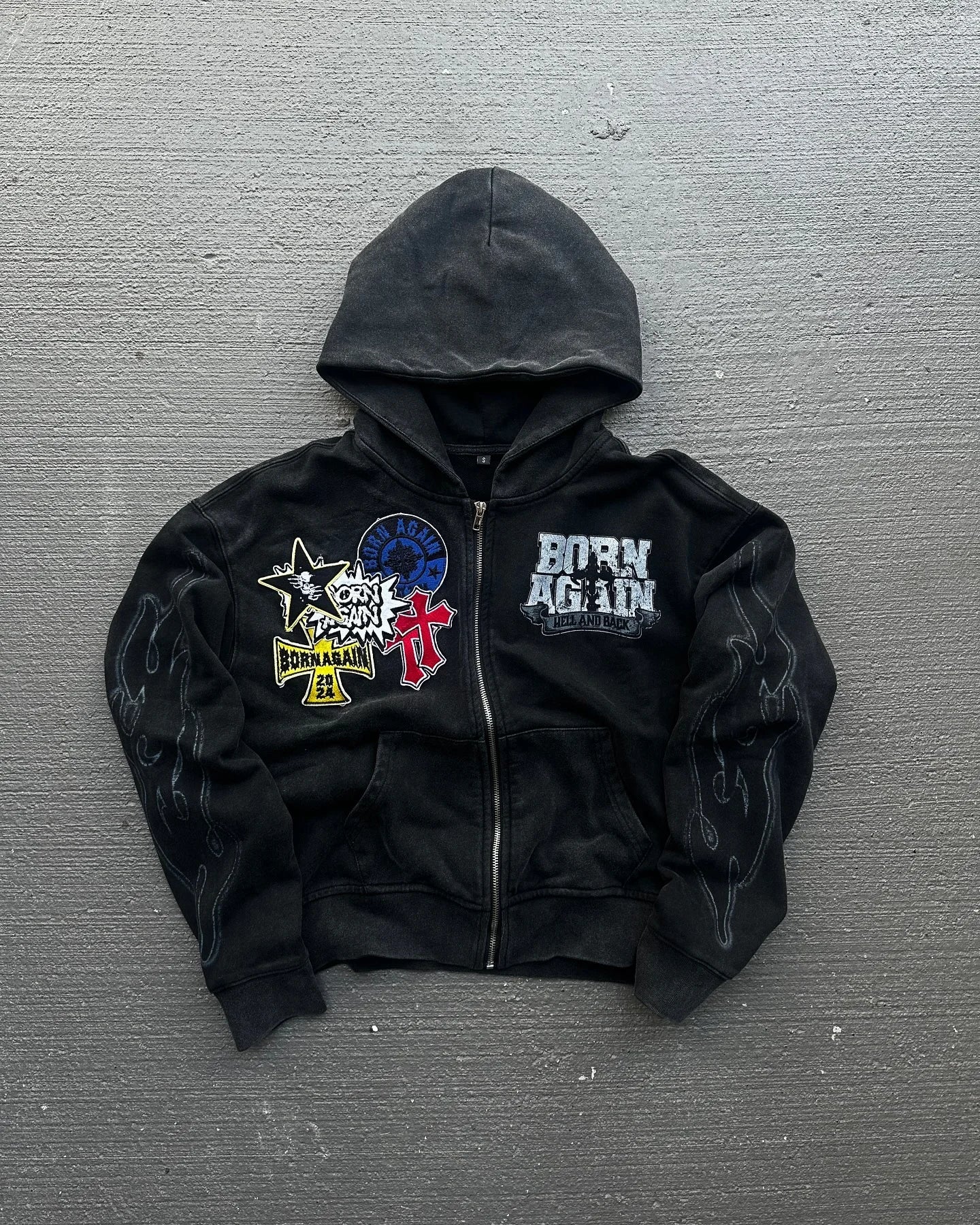 Advbridge Hip Hop Grunge Y2K Streetwear Hoodie Womens Letter Pattern Print Zip up Sweatshirts Hooded Vintage Retro Pullover Tops Long Bell Sleeve