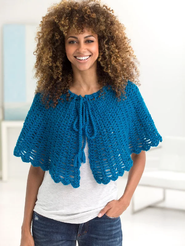Openwork Cape Shawl (Crochet) Classic Shawl with Tassels
