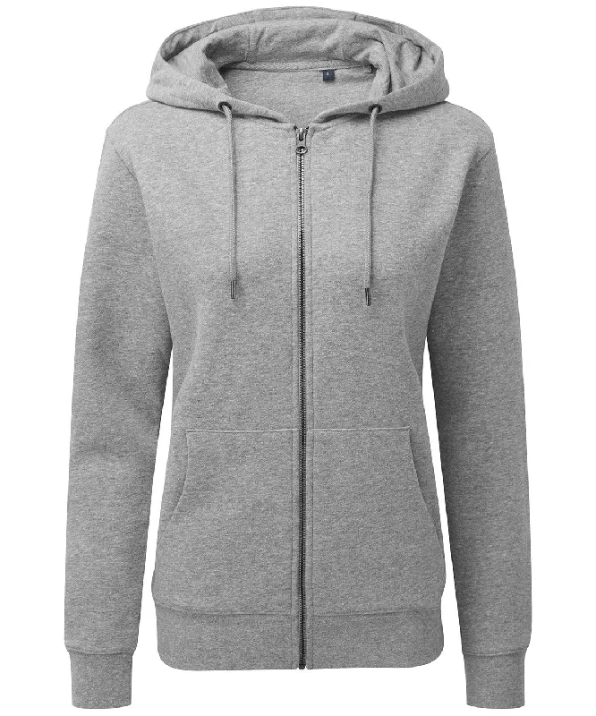 Heather Grey - Women's zip-through organic hoodie Hoodie with Hem Frayed Vintage Worn