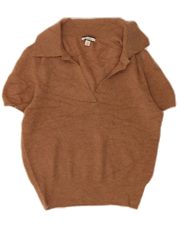 J. CREW Womens Short Sleeve Polo Neck Jumper Sweater UK 8 Small Brown Soft Cozy Warm