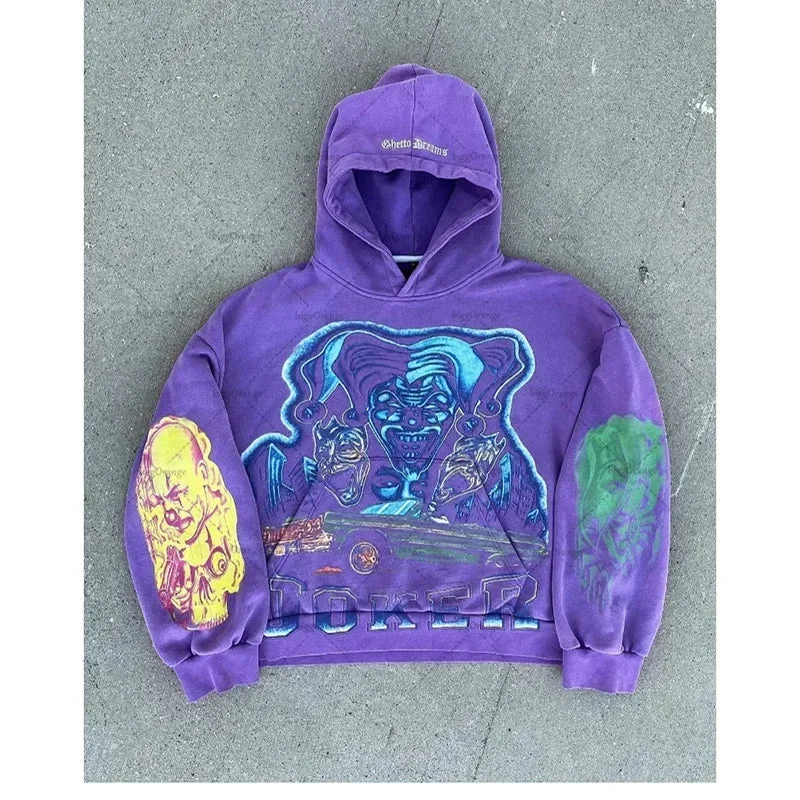 Advbridge 2024 Y2k American High Street Clothing New Cartoon Print Oversized Sweatshirt Women Big Pocket Gothic Punk Loose Pullover Hoodie Box Sleeve Comfort