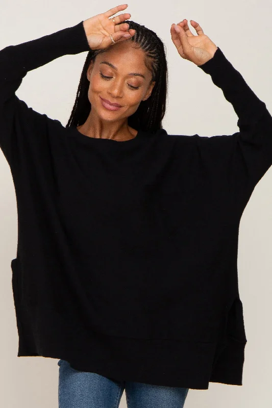 Black Dolman Sleeve Side Slit Sweater Casual Formal Business