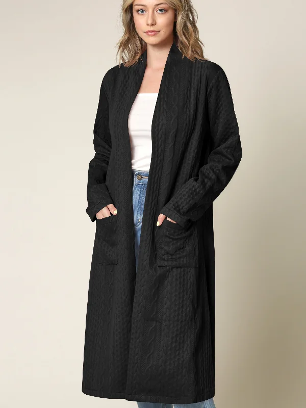 Women's Knit Long Sweater Drape Cardigan with Pockets Mesh Sweater Canvas Denim