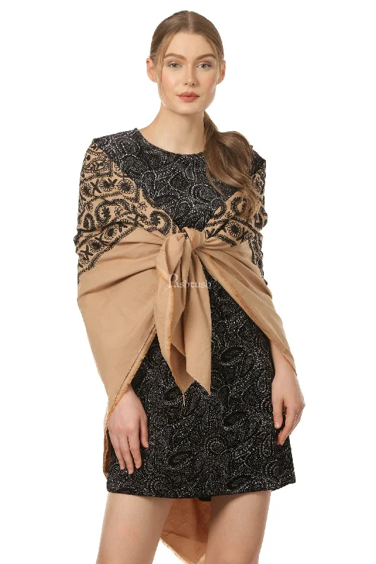 Pashtush Womens Hand Embroidered Kaftan Square Shawl, With Aari Embroidery, Cotton. Elegant Velvet Shawl Wrap