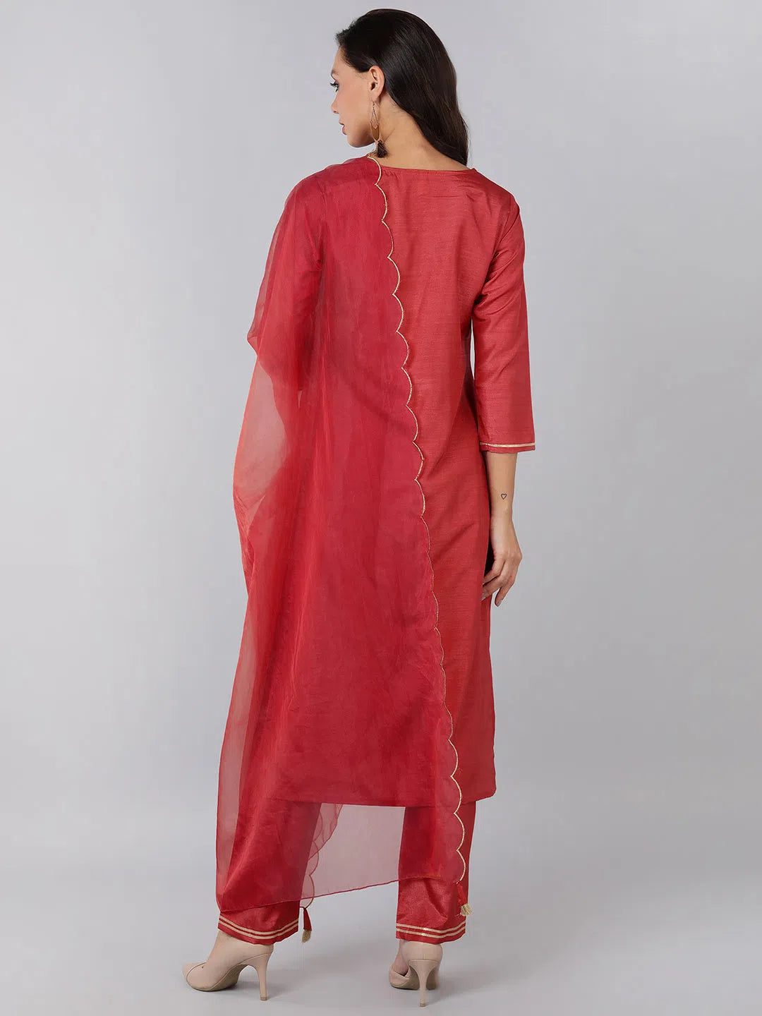 Ahika Poly Silk Yoke Design Kurta Trousers-PKSKD1321_S Trousers stylish modern