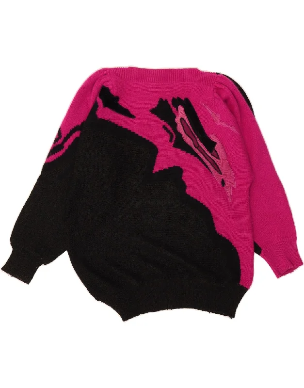 VINTAGE Womens Boat Neck Jumper Sweater IT 42 Medium Pink Colourblock Bright Pastel Dark