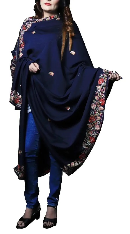 IshDeena Women's Warm Shawls Wraps Embroidered Pashmina Kashmiri Style Large 2.5m x 1.25 m Soft Wool Shawl Wrap
