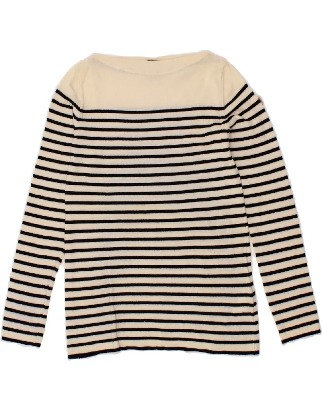 MARINA YACHTING Womens Boat Neck Jumper Sweater UK 10 Small Off White Plaid Sweater Polka Dot Checkered