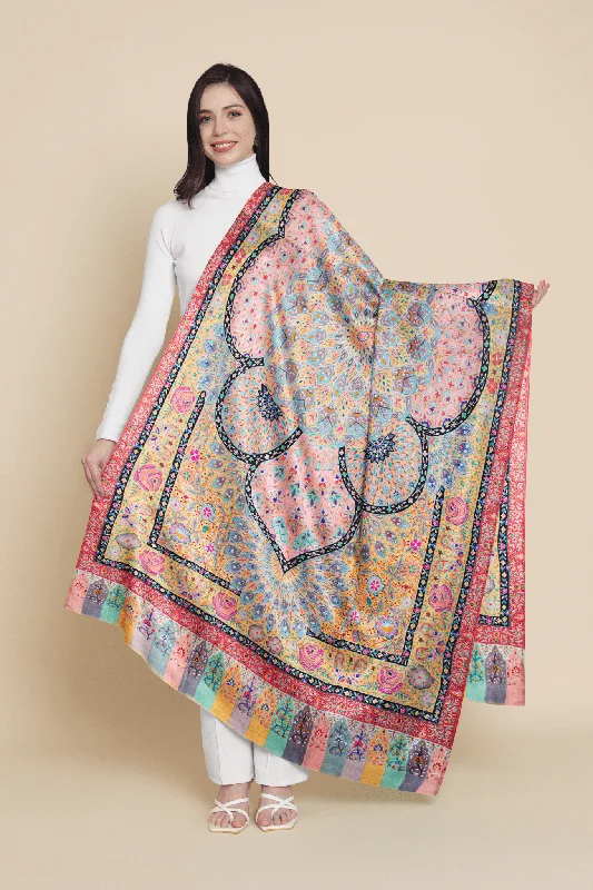 Pashtush Womens Pashmina Handmade Kalamkari Shawl, Multicoloured Fashionable Embroidered Shawl