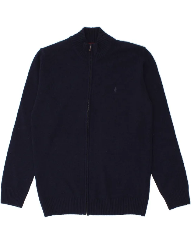 MARLBORO CLASSICS Womens Cardigan Sweater UK 18 XL Navy Blue Wool Cotton Fabric Linen Fabric Terry Fabric
