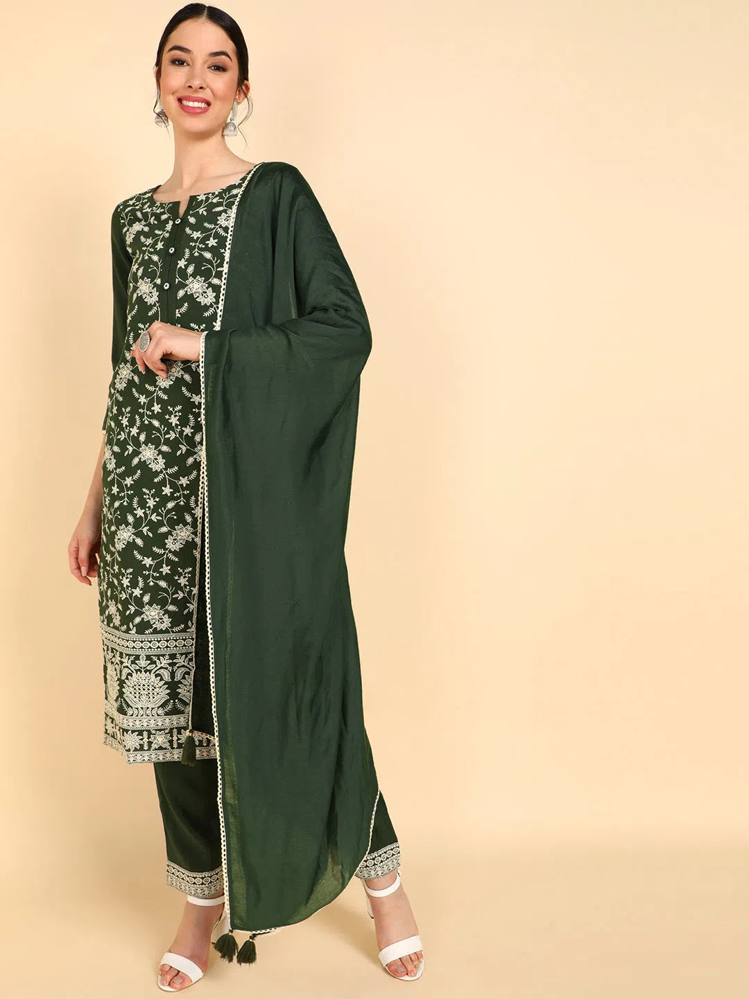 Ahika Poly Silk Embroidered Kurta Trousers With-PKSKD1351A_XS Trousers Modern Contemporary