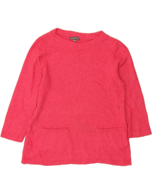LAURA ASHLEY Womens 3/4 Sleeve Boat Neck Jumper Sweater UK 14 Medium Pink Boat Neck Shawl Collar Notched Collar