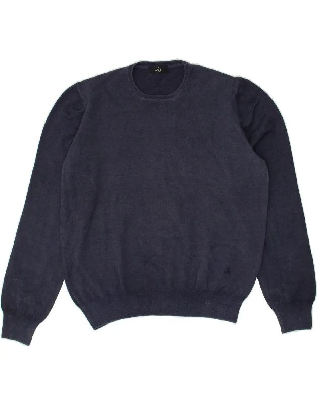 FAY Womens Crew Neck Jumper Sweater UK 14 Large Navy Blue Virgin Wool Sequined Glittery Shiny