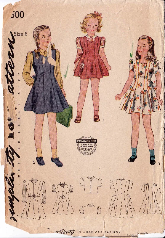 1943 Girl's Jumper, Blouse and Dress, Original Simplicity 4500 Knit Fabric Woven Fabric Fleece Fabric