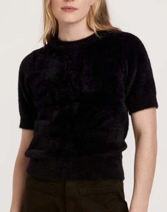 Black Fuzzy Sweater Glossy Satin Silk