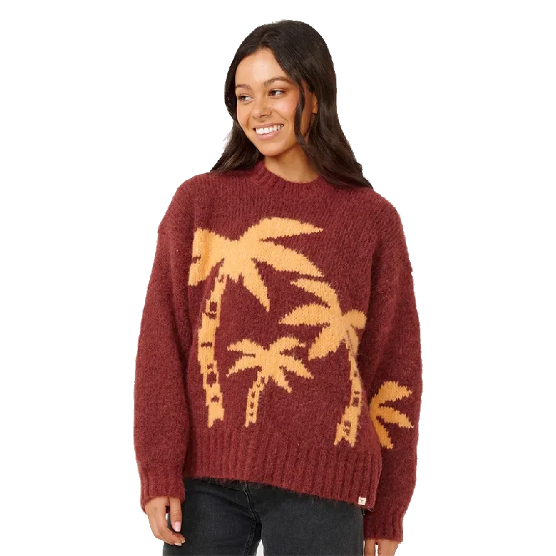 Rip Curl Beach Party Sweater - Plum Solid Color Striped Floral Print