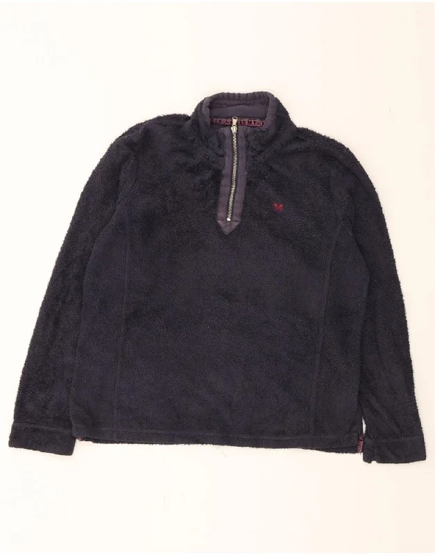 CREW CLOTHING Womens Zip Neck Jumper Sweater UK 14 Large Navy Blue Glossy Satin Silk