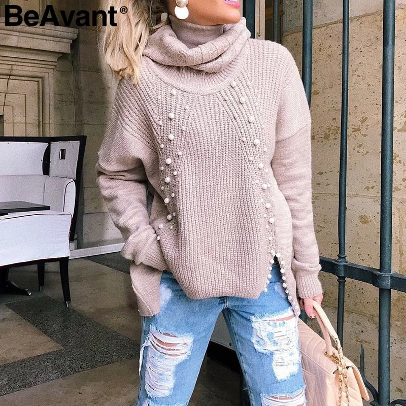 WILUXE Turtleneck plus size loose knitted sweater Zippered Buttoned Snapped