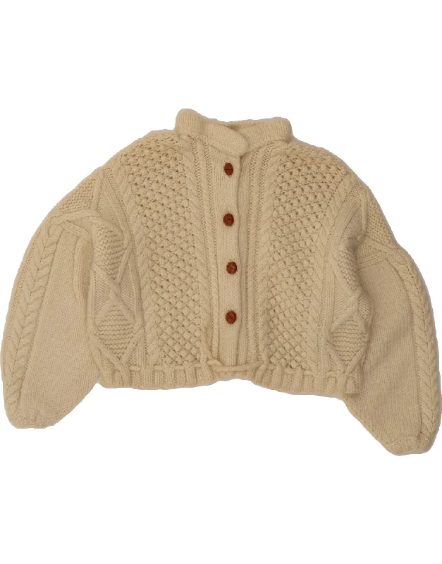 VINTAGE Womens Oversized Crop Cardigan Sweater UK 12 Medium Off White Fitted Slim Tailored