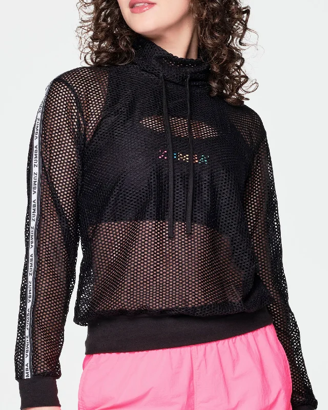 Zumba Upbeat Mesh Pullover Scalloped Neck Pullover