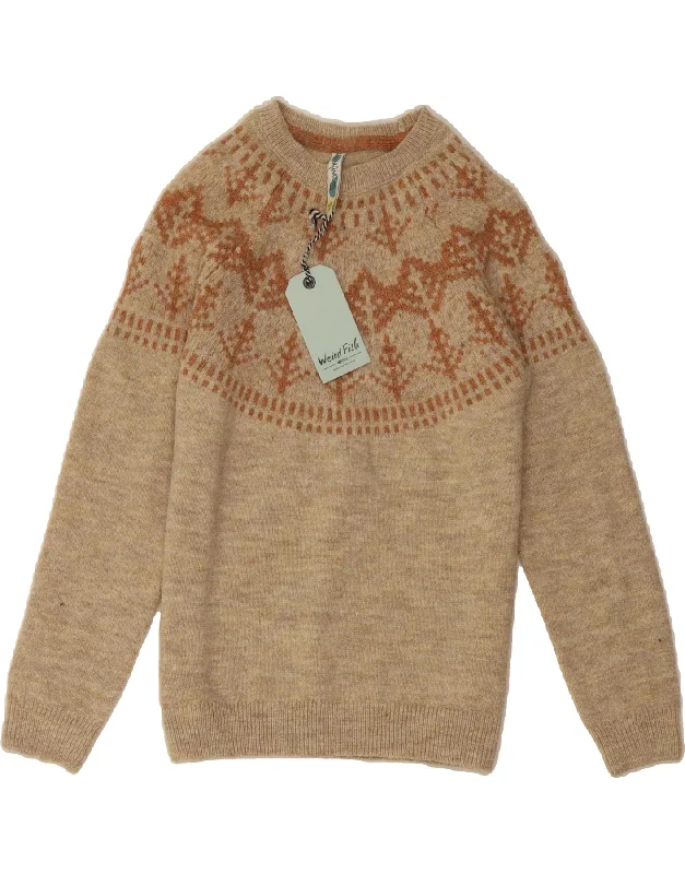 WEIRD FISH Womens Crew Neck Jumper Sweater UK 10 Small Brown Fair Isle Casual Formal Business