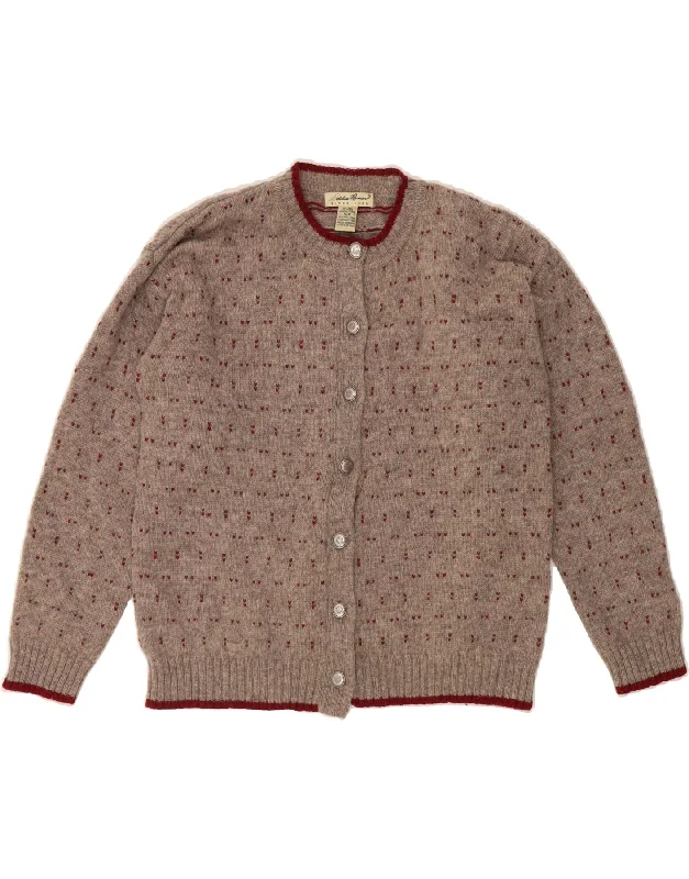 EDDIE BAUER Womens Cardigan Sweater UK 10 Small Brown Spotted Terry Terry Cloth Terry Knit
