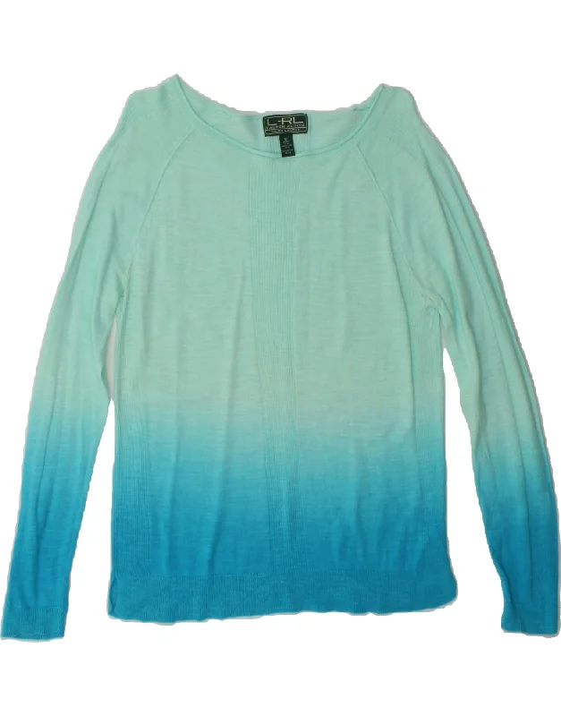RALPH LAUREN Womens Boat Neck Jumper Sweater UK 14 Medium Turquoise Sequined Glittery Shiny