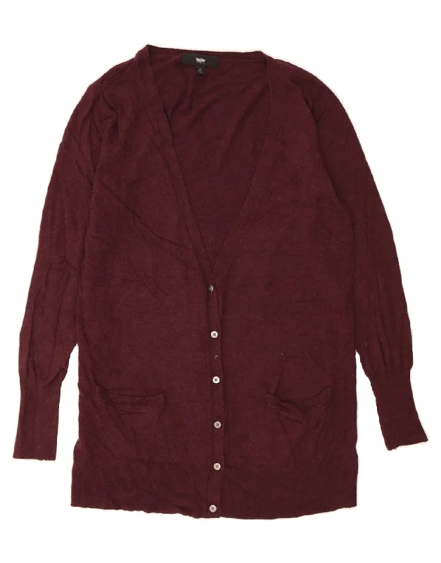 MOSSIMO Womens Cardigan Sweater UK 16 Large Burgundy Nylon Chenille Blend Fleece Blend Nylon Blend