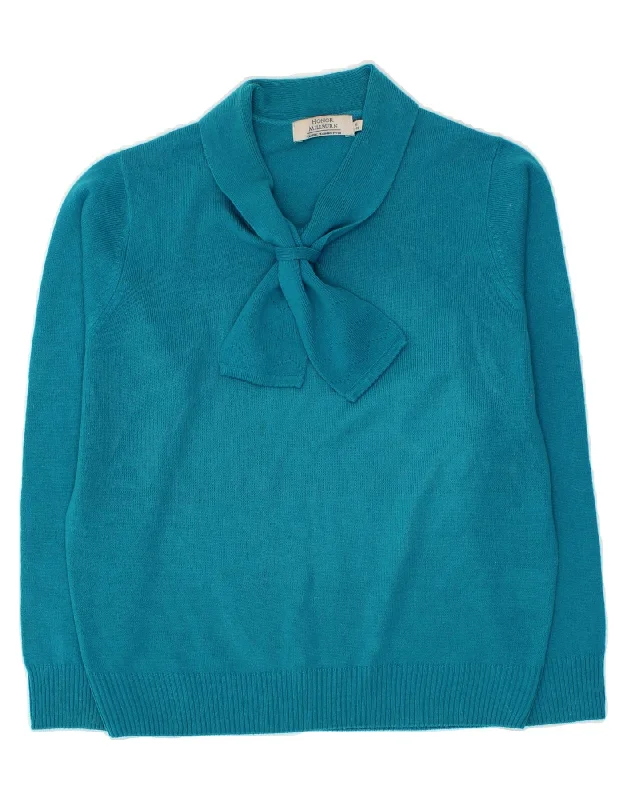 HONOR MILBURN Womens Polo Neck Jumper Sweater UK 14/16 Medium Blue Terry Blend Velvet Blend Canvas Blend