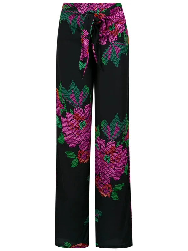 roses print wide leg trousers Trousers Travel Practical