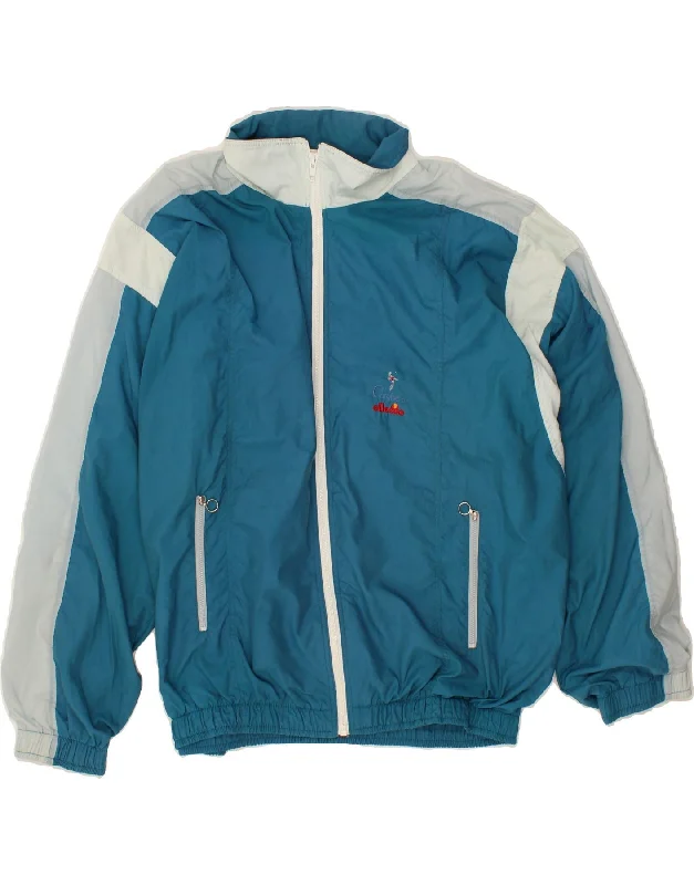 ELLESSE Womens Tracksuit Top Jacket UK 14 Medium Blue Colourblock Front Pockets Side Pockets Patch Pockets