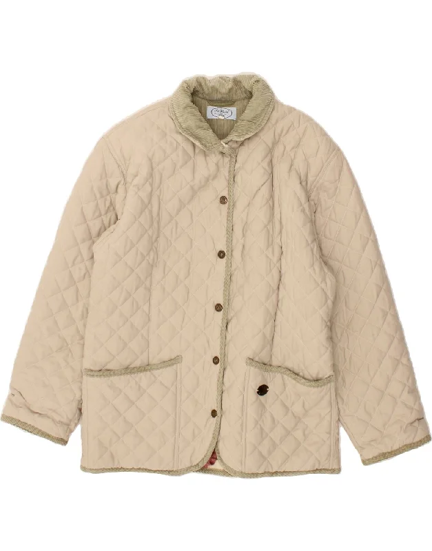 VINTAGE Womens Quilted Jacket IT 46 Large Beige Polyester Fleece Jacket Down Jacket Parka