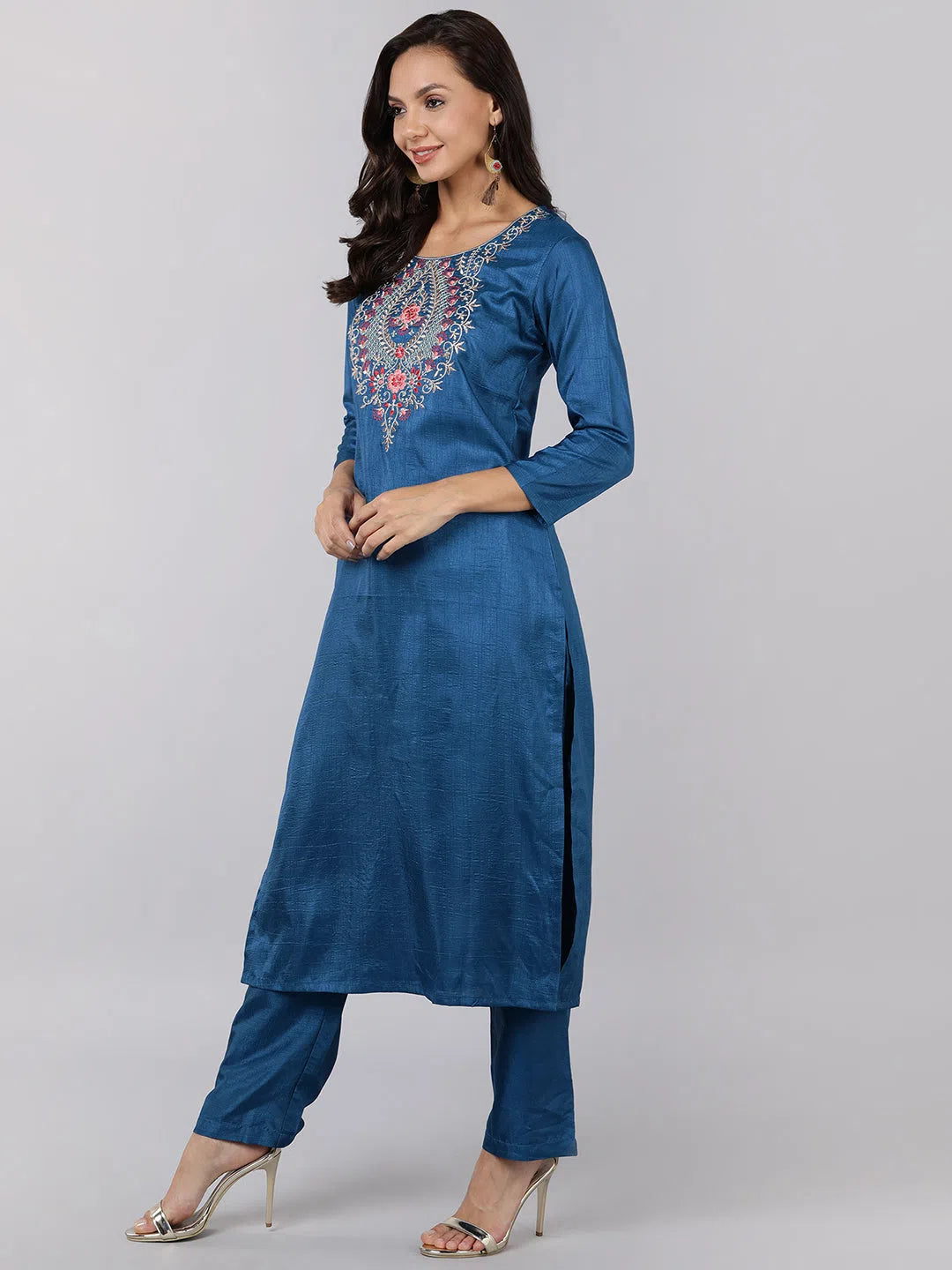 Ahika Poly Silk Embroidered Kurta Trousers Dupatta-PKSKD1329_S Trousers Modern Contemporary