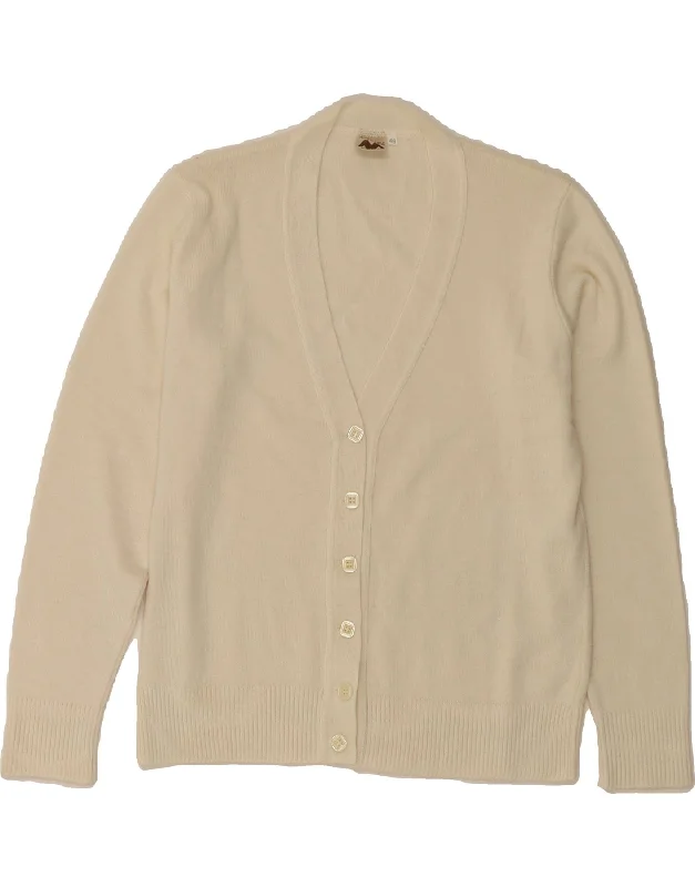 VINTAGE Womens Cardigan Sweater IT 48 XL White Wool Velvet Chenille Corduroy