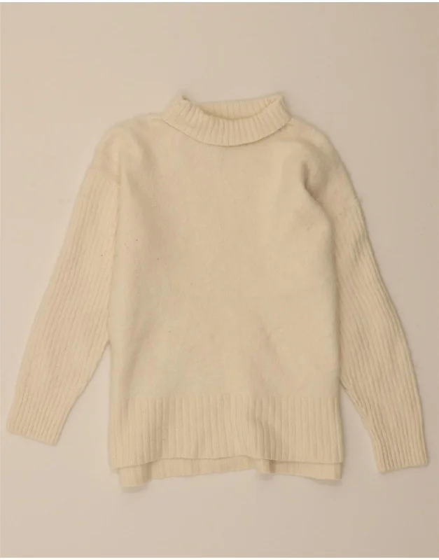 L.L.BEAN Womens Roll Neck Jumper Sweater UK 14 Large Off White Cotton Wool Sweater Cotton Sweater Cashmere Sweater
