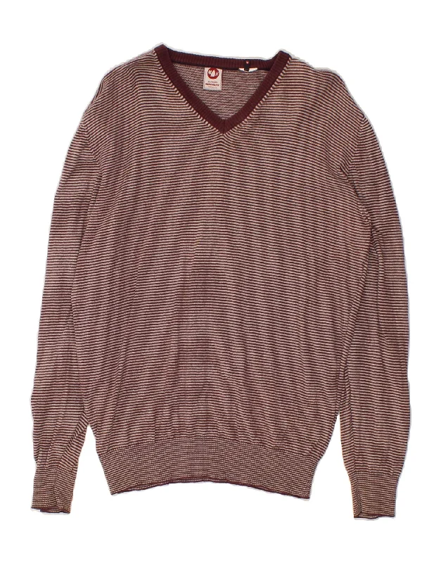 MURPHY & NYE Womens V-Neck Jumper Sweater UK 20 2XL Burgundy Striped Hooded Sweater Collared Sweater Shawl Collar