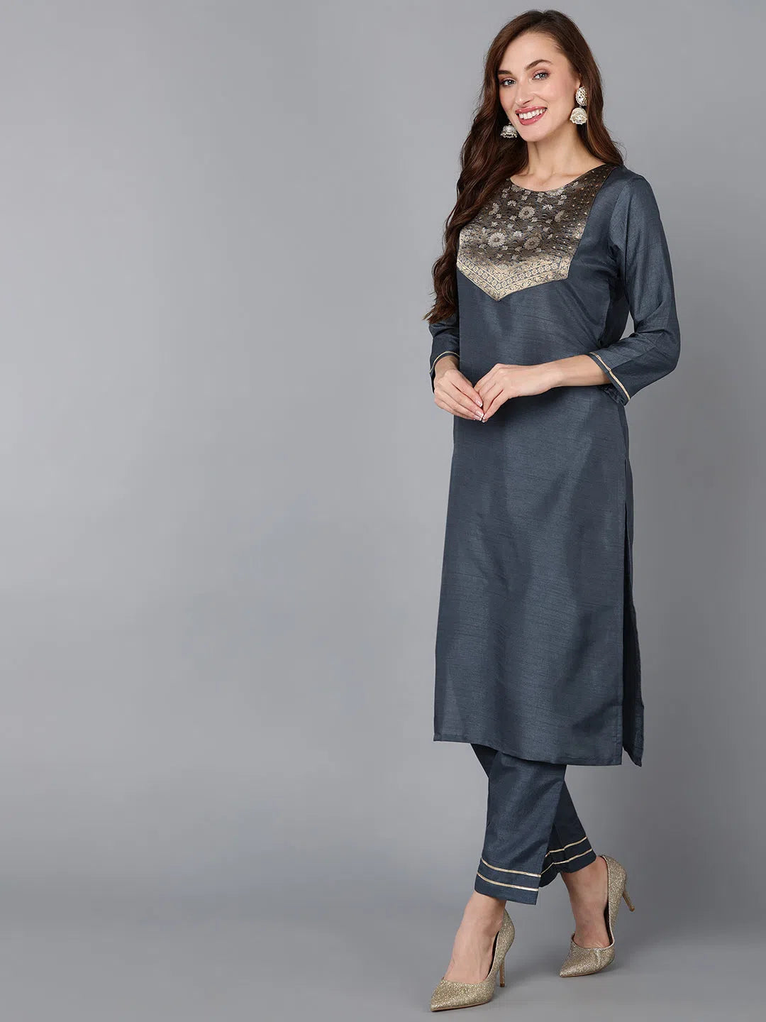 Ahika Poly Silk Yoke Design Kurta Trousers-PKSKD1322_S Trousers Winter Warm