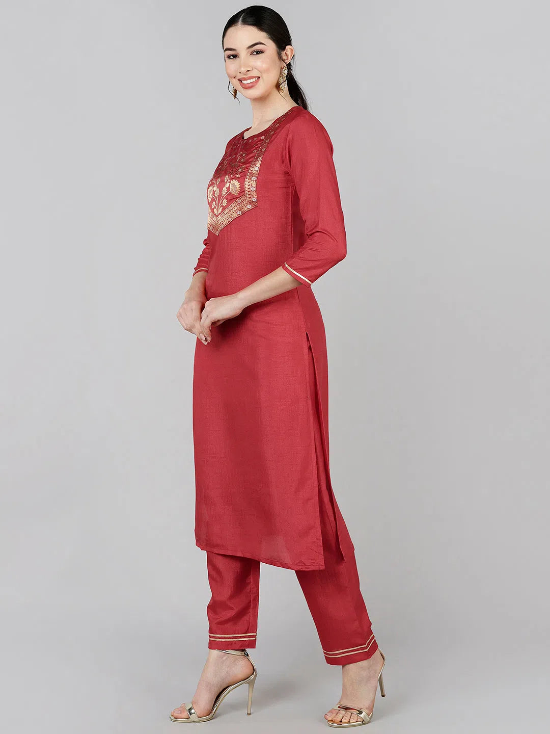 Ahika Poly Silk Yoke Design Kurta Trousers-PKSKD1323_S Trousers Bridal Satin