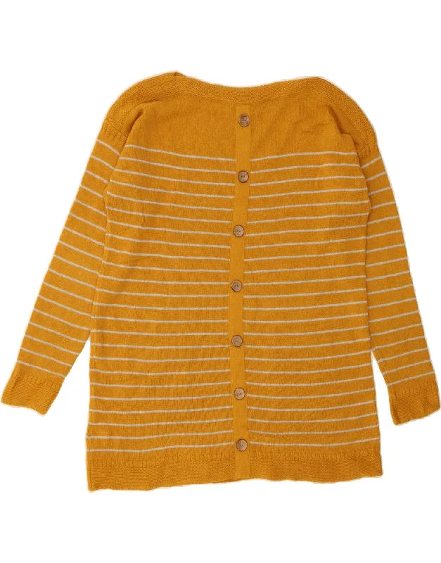 WHITE STUFF Womens Boat Neck Jumper Sweater UK 14 Large Yellow Striped Sequined Glittery Shiny