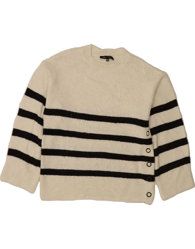 CREW CLOTHING Womens Crew Neck Jumper Sweater UK 10 Small White Striped Ribbed Striped Patterned
