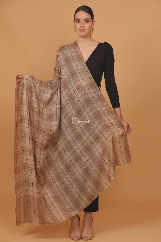 Pashtush Womens Extra Fine Wool Shawl, Paisley Weave Design, Taupe Lightweight Cotton Shawl