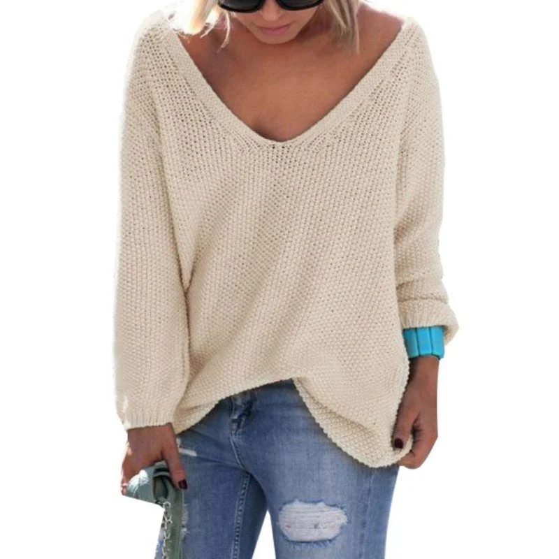 Womens Cute Elegant V Neck Loose Casual Knit Sweater Pullover Long Sleeve Spring Sweater Tops Lace Blend Ribbed Blend Corduroy Blend