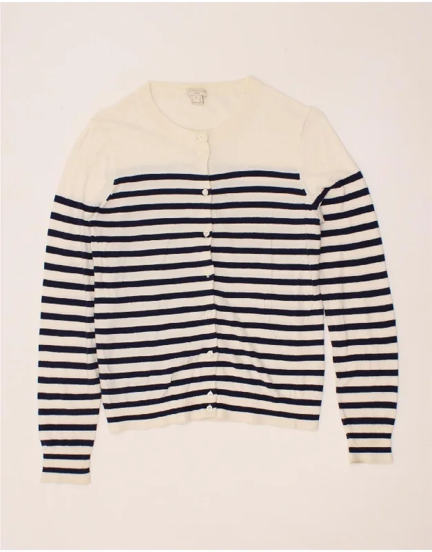 J. CREW Womens Cardigan Sweater UK 10 Small Beige Striped Cotton Spandex Rayon Corduroy