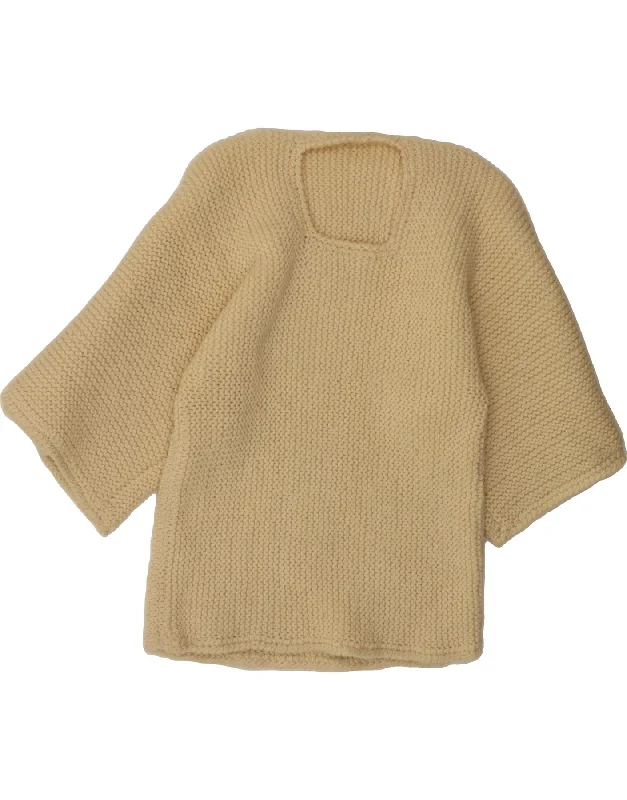 VINTAGE Womens 3/4 Sleeve Crew Neck Jumper Sweater UK 10 Small Beige Anti-Pilling Anti-Shrink Durable
