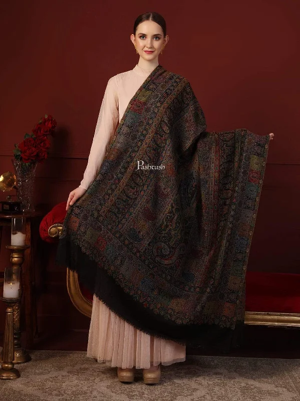 Pashtush Womens Extra Fine Ethnic Shawl, Pure Wool, Woolmark Certificate Comfortable Plaid Shawl Wrap