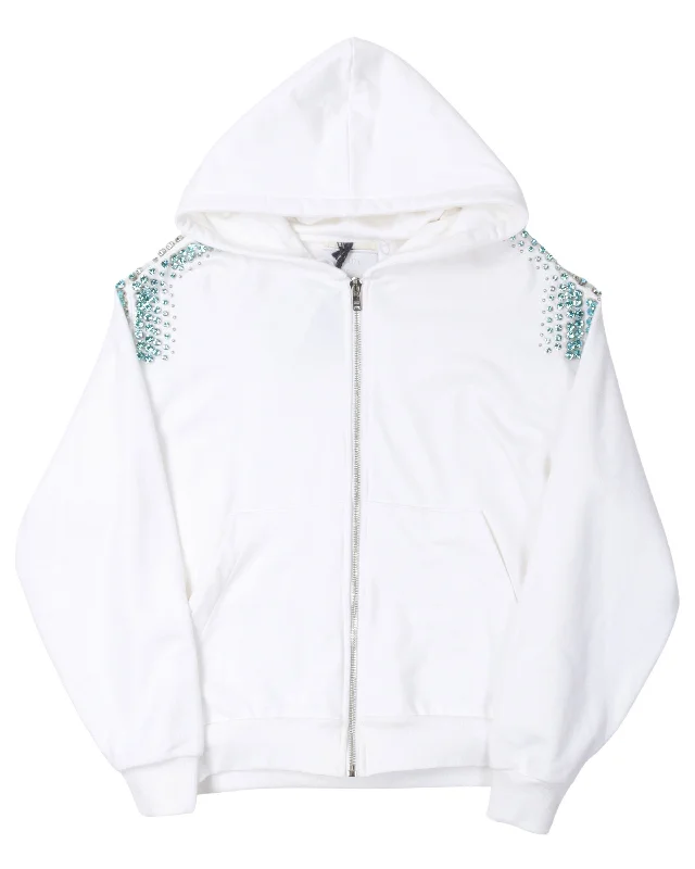 Runway Crystal Zip Up Hoodie Hoodie with Hem Detail Decorative Unique