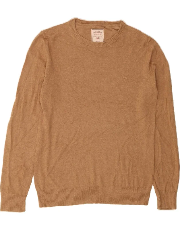 FAT FACE Womens Crew Neck Jumper Sweater UK 14 Medium Brown Cotton Lightweight Heavyweight Midweight