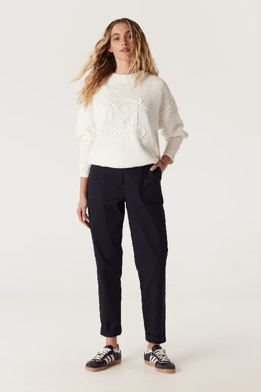 Heritage Cotton Crew Jumper - White Turtle Neck Boat Neck Asymmetrical Neck